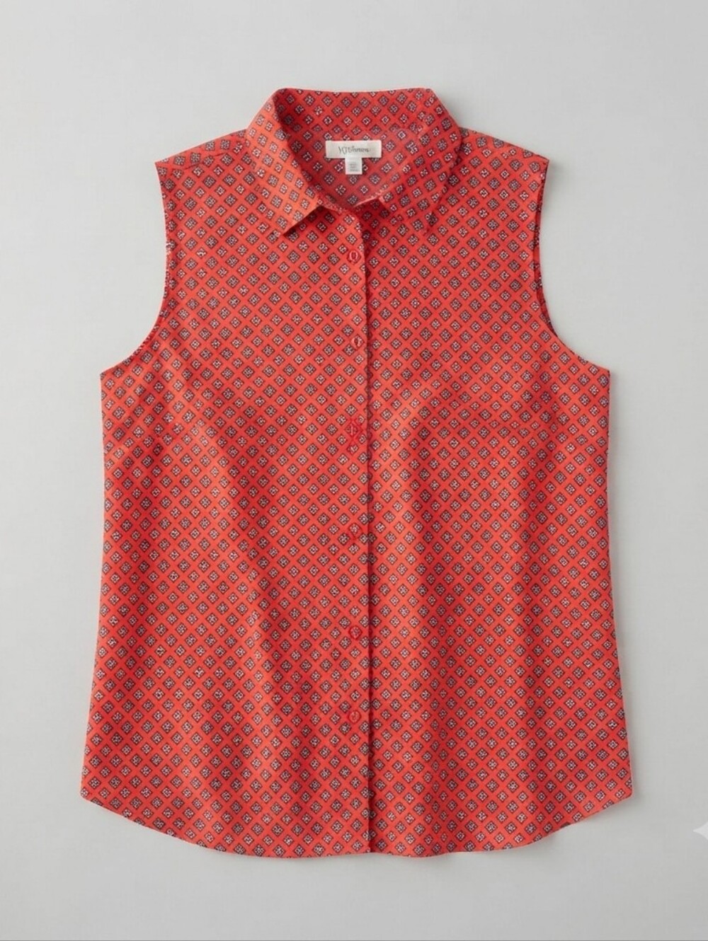 Dressbarn Coral Geometric Sleeveless Button-Down Shirt Plus Size 1X Business Cas